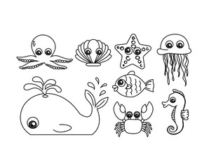 Vector Set of Cute Sea animal cartoon