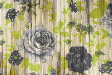  rose vintage from fabric on  wooden background.