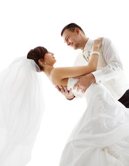 Bride and Groom in Dance, Wedding Couple Dancing, Looking Face