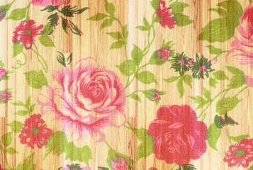 Behang Rose vintage van stof op houten achtergrond. © peekeedee
