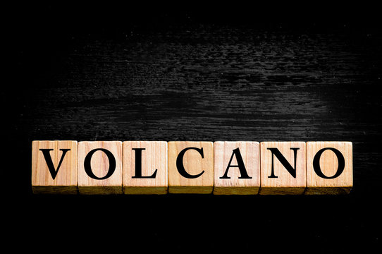 Word VOLCANO isolated on black background