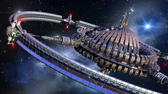 Interstellar spaceship with dome core and gravitation wheel
