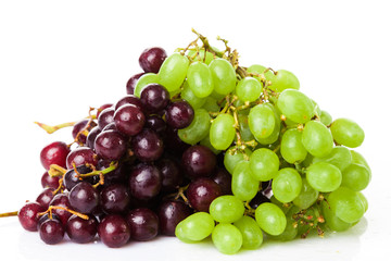 Black and white grapes isolated on white background