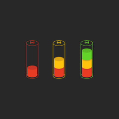 Battery level charge, colored indicator icon