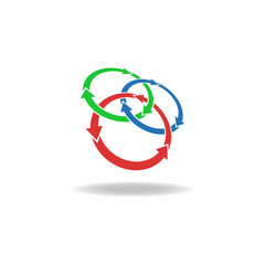 Three circles arrows, loop logo, cycles, nature elements