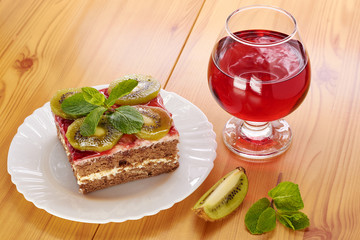 Glass of red wine and dessert