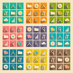 Flat with shadow concept and mobile application internet icons