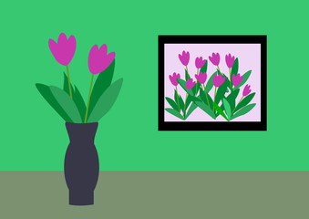 Frame and Vase with Flowers