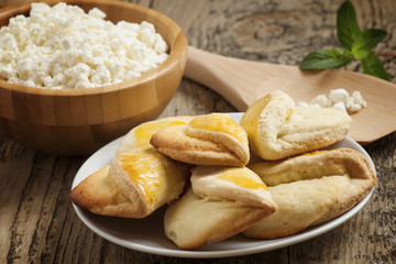 traditional Russian cuisine homemade biscuits with cheese, selec