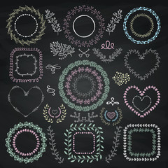 Vector Colorful Chalk Drawing Floral Frames, Borders