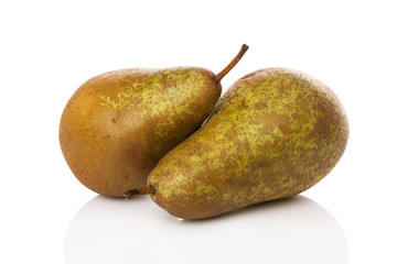 Fresh pears on white background