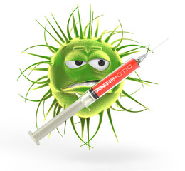 Bacteria with antibiotic syringe