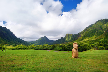 Easter island head on Kualoa Ranch, Oahu