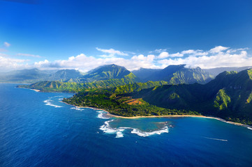 Aerial view of spectacular Na Pali coast, Kauai