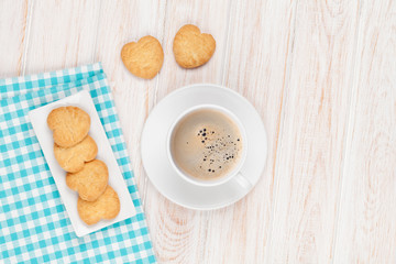 Coffee and heart shaped cookies