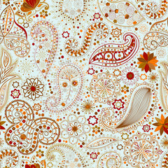 Naklejka premium Vintage floral motif ethnic seamless background.