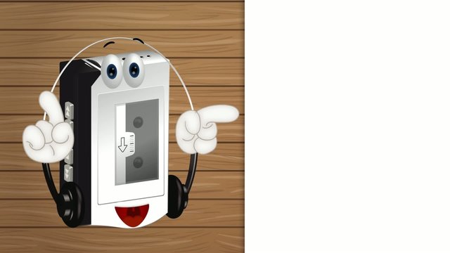Funny cartoon walkman illustration hands and eyes