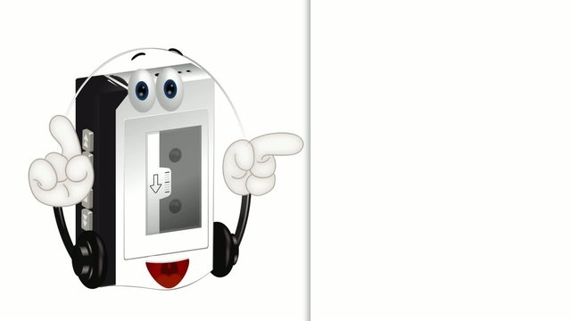 Funny cartoon walkman illustration hands and eyes