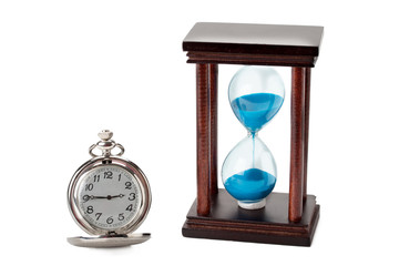 pocket watch and hourglass