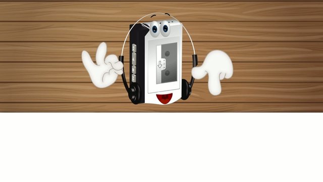 Funny cartoon walkman illustration hands and eyes