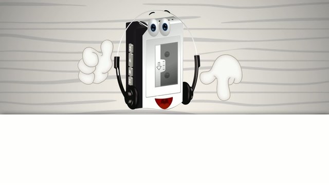 Funny cartoon walkman illustration hands and eyes