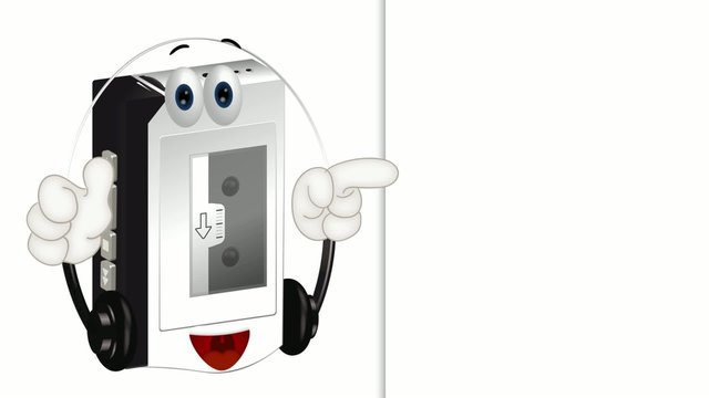 Funny cartoon walkman illustration hands and eyes