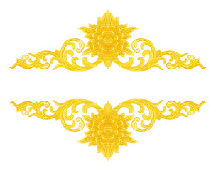 Pattern of wood frame carve flower on white background