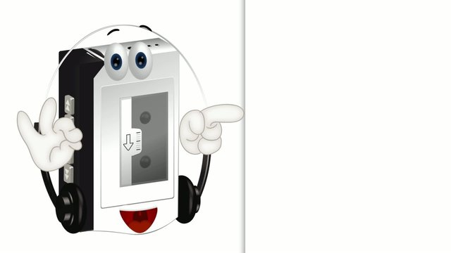 Funny cartoon walkman illustration hands and eyes
