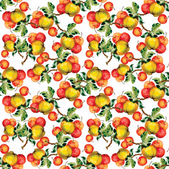 Seamless pattern with red apples and leaves