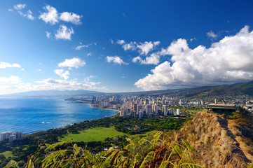 Spectacular view of Honolulu city, Oahu