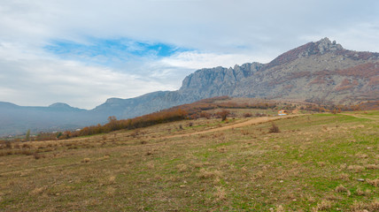 Fototapeta premium Panoramic mountains landscape at autumn season