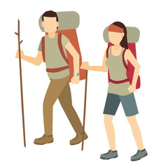 backpacker hiking couple vector illustration 