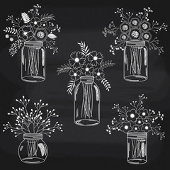 Chalkboard White Flowers In Jars