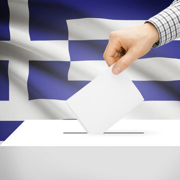 Ballot box with national flag on background - Greece