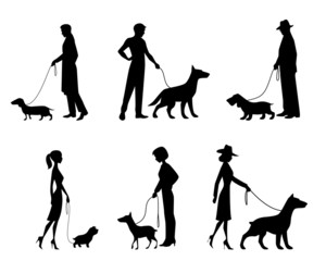 People silhouettes with dogs