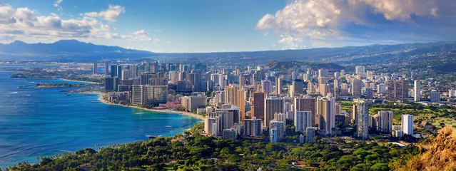 Fotobehang Spectaculair uitzicht op de stad Honolulu, Oahu © MNStudio