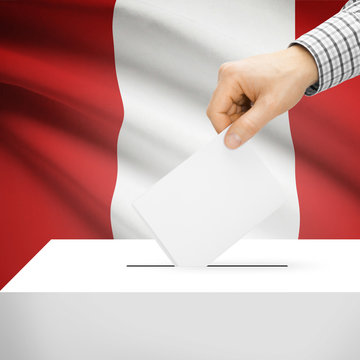 Ballot box with national flag on background - Peru