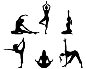 Girls practicing yoga silhouettes