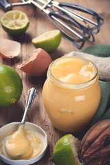 Homemade lime curd in glass jar