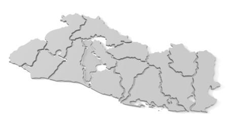 El Salvador map with separate states 3d illustration over white