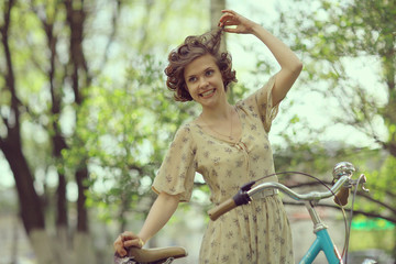 Obraz premium happy girl bike summer