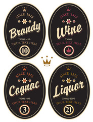 set of retro labels for various alcoholic beverages