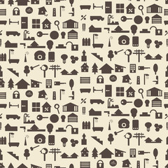 Real estate and construction icon silhouette set seamless