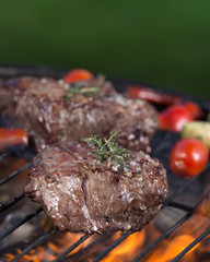 Beef steak on garden grill
