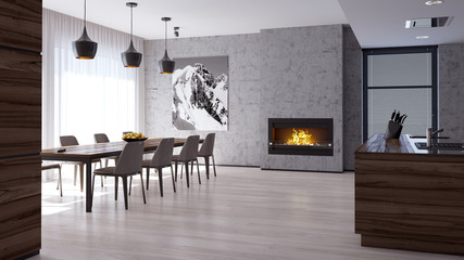 Интерьер кухни и гостиной комнаты