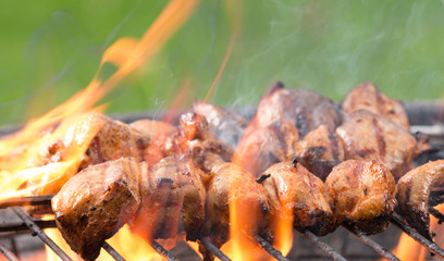 Tasty skewers on the grill.