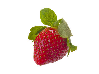 Organic strawberry with leaves isolated on white background