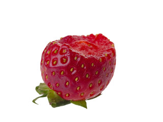 Strawberry with a bite isolated on white background