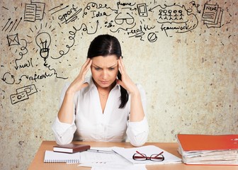 Fototapeta premium Women. Disappointed mature businessswoman thinking over