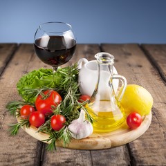 Meat. Composition with variety of grocery products including